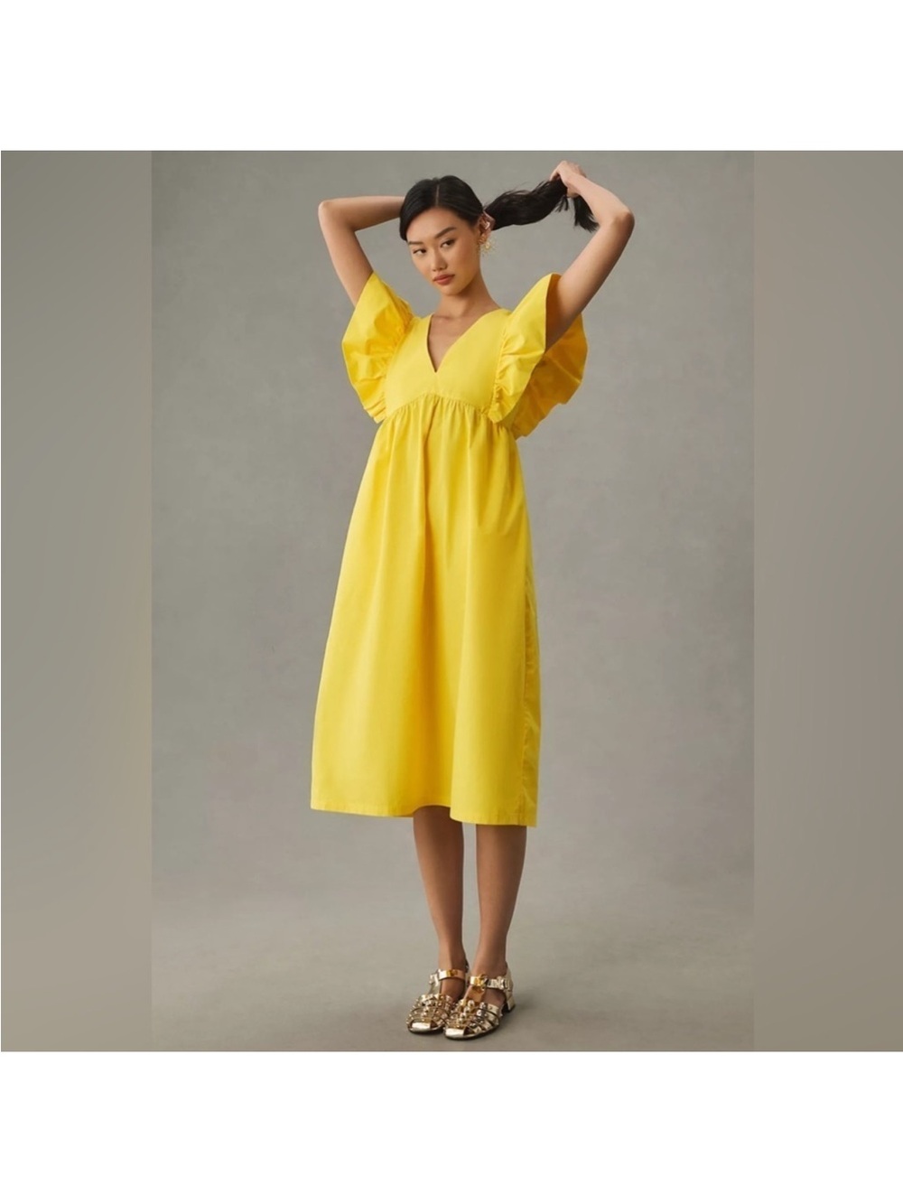Anthropologie babydoll Flutter-Sleeve Midi Dress